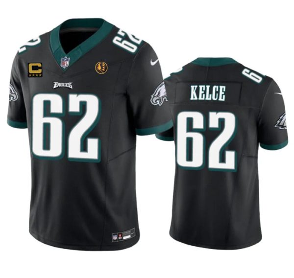 Men's Philadelphia Eagles #62 Jason Kelce Black 2023 F.U.S.E. With 4-star C Patch And John Madden Patch Vapor Limited Stitched Football Jersey - Custom Name