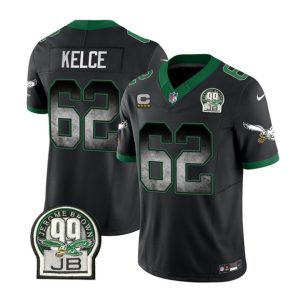 Men's Philadelphia Eagles #62 Jason Kelce Black 2023 F.U.S.E. With 4-star C Patch Throwback Vapor Untouchable Limited Stitched Football Jersey - Custom Name