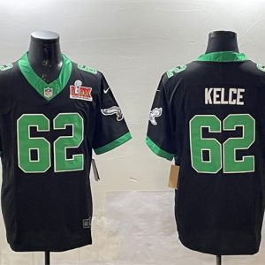 Men's Philadelphia Eagles #62 Jason Kelce Black 2025 Super Bowl LIX Patch F.U.S.E. Vapor Untouchable Limited Stitched Football Jersey - Custom Name