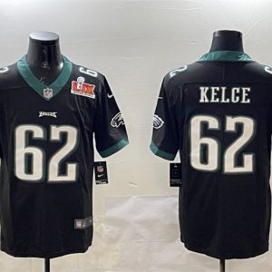 Men's Philadelphia Eagles #62 Jason Kelce Black 2025 Super Bowl LIX Patch Vapor Untouchable Limited Stitched Football Jersey - Custom Name