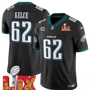 Men's Philadelphia Eagles #62 Jason Kelce Black F.U.S.E. 24 25 Super Bowl LIX With 4-Star C Patch Vapor Untouchable Limited Stitched Football Jersey - Custom Name