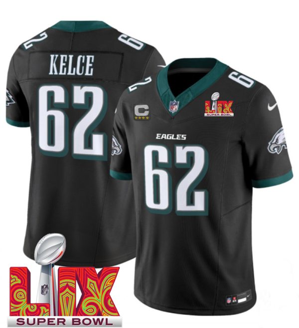 Men's Philadelphia Eagles #62 Jason Kelce Black F.U.S.E. 24 25 Super Bowl LIX With 4-Star C Patch Vapor Untouchable Limited Stitched Football Jersey - Custom Name