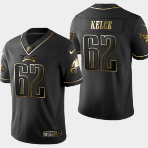 Men's Philadelphia Eagles #62 Jason Kelce Black Golden Edition Stitched Baseball Jersey - Custom Name