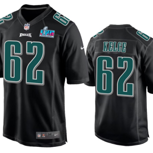 Men's Philadelphia Eagles #62 Jason Kelce Black Super Bowl LVII Patch Stitched Game Jersey - Custom Name