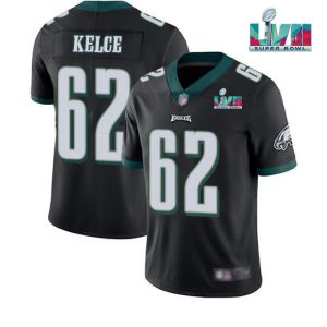 Men's Philadelphia Eagles #62 Jason Kelce Black Super Bowl LVII Patch Vapor Untouchable Limited Stitched Jersey - Custom Name