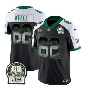 Men's Philadelphia Eagles #62 Jason Kelce Black White 2023 F.U.S.E. With 4-star C Patch Throwback Vapor Untouchable Limited Stitched Football Jersey - Custom Name