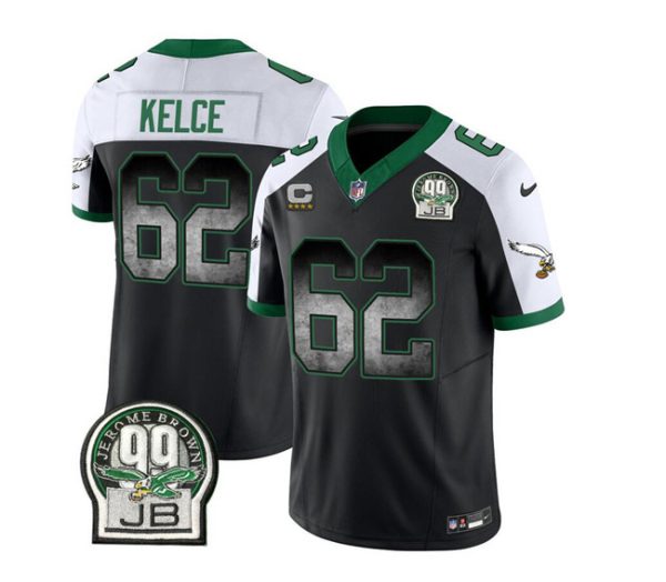 Men's Philadelphia Eagles #62 Jason Kelce Black White 2023 F.U.S.E. With 4-star C Patch Throwback Vapor Untouchable Limited Stitched Football Jersey - Custom Name