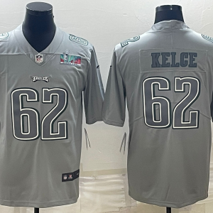 Men's Philadelphia Eagles #62 Jason Kelce Gray Super Bowl LVII Patch Atmosphere Fashion Stitched Jersey - Custom Name