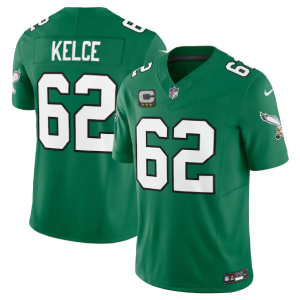 Men's Philadelphia Eagles #62 Jason Kelce Green 2023 F.U.S.E. Vapor Untouchable With C Patch Stitched Football Jersey - Custom Name