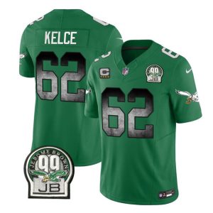 Men's Philadelphia Eagles #62 Jason Kelce Green 2023 F.U.S.E. With 4-star C Patch Throwback Vapor Untouchable Limited Stitched Football Jersey - Custom Name