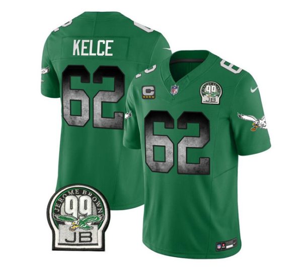 Men's Philadelphia Eagles #62 Jason Kelce Green 2023 F.U.S.E. With 4-star C Patch Throwback Vapor Untouchable Limited Stitched Football Jersey - Custom Name