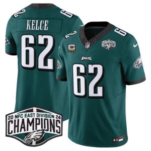 Men's Philadelphia Eagles #62 Jason Kelce Green 2024 NFC East Champions With 4-Star C Patch F.U.S.E. Vapor Untouchable Limited Stitched Football Jersey - Custom Name