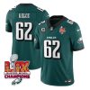 Men's Philadelphia Eagles #62 Jason Kelce Green 2025 Eagles Logo Super Bowl LIX Patch And 4-Star C Patch New F.U.S.E. Vapor Limited Stitched Football Jersey1 - Custom Name