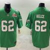 Men's Philadelphia Eagles #62 Jason Kelce Green 2025 Super Bowl LIX Patch F.U.S.E. Throwback Vapor Untouchable Limited Stitched Football Jersey - Custom Name