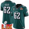 Men's Philadelphia Eagles #62 Jason Kelce Green F.U.S.E. 24 25 Super Bowl LIX With 4-Star C Patch Vapor Untouchable Limited Stitched Football Jersey - Custom Name