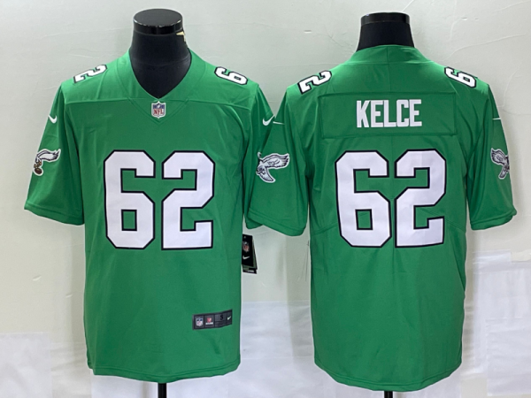 Men's Philadelphia Eagles #62 Jason Kelce Green Stitched Football Jersey - Custom Name
