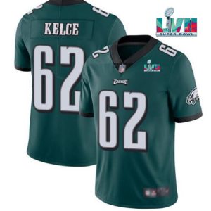 Men's Philadelphia Eagles #62 Jason Kelce Green Super Bowl LVII Patch Vapor Untouchable Limited Stitched Jersey - Custom Name