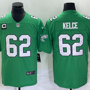 Men's Philadelphia Eagles #62 Jason Kelce Green Vapor Limited With C Patch Stitched Football Jersey - Custom Name