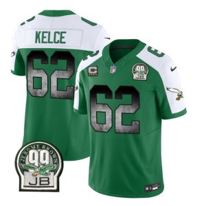 Men's Philadelphia Eagles #62 Jason Kelce Green White 2023 F.U.S.E. With 4-star C Patch Throwback Vapor Untouchable Limited Stitched Football Jersey - Custom Name