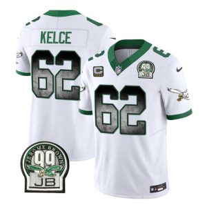 Men's Philadelphia Eagles #62 Jason Kelce White 2023 F.U.S.E. With 4-star C Patch Throwback Vapor Untouchable Limited Stitched Football Jersey - Custom Name