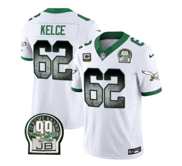 Men's Philadelphia Eagles #62 Jason Kelce White 2023 F.U.S.E. With 4-star C Patch Throwback Vapor Untouchable Limited Stitched Football Jersey - Custom Name