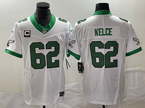 Men's Philadelphia Eagles #62 Jason Kelce White 2023 F.U.S.E. With C Patch Vapor Untouchable Stitched Football Jersey - Custom Name