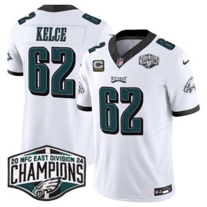 Men's Philadelphia Eagles #62 Jason Kelce White 2024 NFC Est Champions With 4-Star C Patch F.U.S.E. Vapor Untouchable Limited Stitched Football Jersey - Custom Name