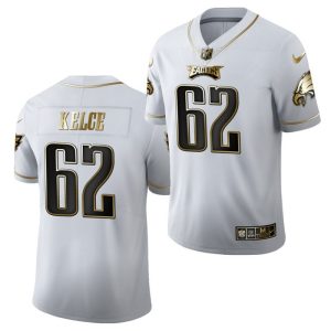 Men's Philadelphia Eagles #62 Jason Kelce White Golden Limited Stitched Jersey - Custom Name