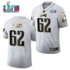 Men's Philadelphia Eagles #62 Jason Kelce White Golden Super Bowl LVII Patch Limited Stitched Jersey - Custom Name