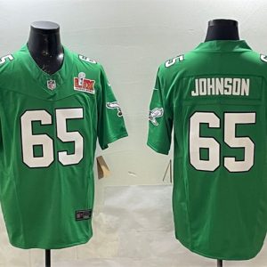 Men's Philadelphia Eagles #65 Lane Johnson Green 2025 Super Bowl LIX Patch F.U.S.E. Throwback Vapor Untouchable Limited Stitched Football Jersey - Custom Name