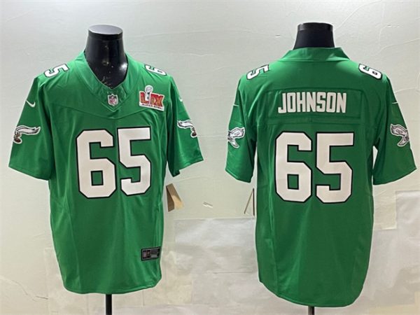 Men's Philadelphia Eagles #65 Lane Johnson Green 2025 Super Bowl LIX Patch F.U.S.E. Throwback Vapor Untouchable Limited Stitched Football Jersey - Custom Name