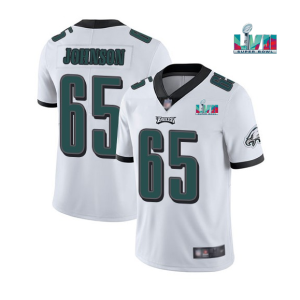 Men's Philadelphia Eagles #65 Lane Johnson White Super Bowl LVII Patch Vapor Untouchable Limited Stitched Jersey - Custom Name