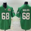 Men's Philadelphia Eagles #68 Jordan Mailata Green 2025 Super Bowl LIX Patch F.U.S.E. Throwback Vapor Untouchable Limited Stitched Football Jersey - Custom Name