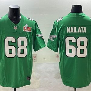 Men's Philadelphia Eagles #68 Jordan Mailata Green 2025 Super Bowl LIX Patch F.U.S.E. Throwback Vapor Untouchable Limited Stitched Football Jersey - Custom Name