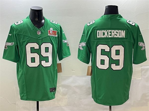 Men's Philadelphia Eagles #69 Landon Dickerson Green 2025 Super Bowl LIX Patch F.U.S.E. Throwback Vapor Untouchable Limited Stitched Football Jersey - Custom Name