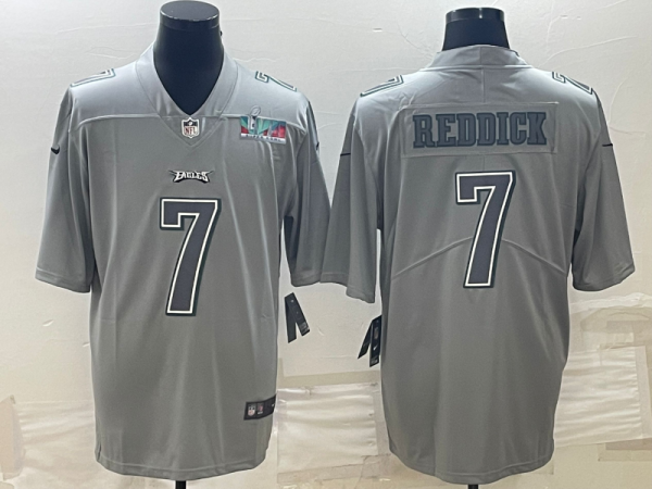 Men's Philadelphia Eagles #7 Haason Reddick Gray Super Bowl LVII Patch Atmosphere Fashion Stitched Jersey - Custom Name