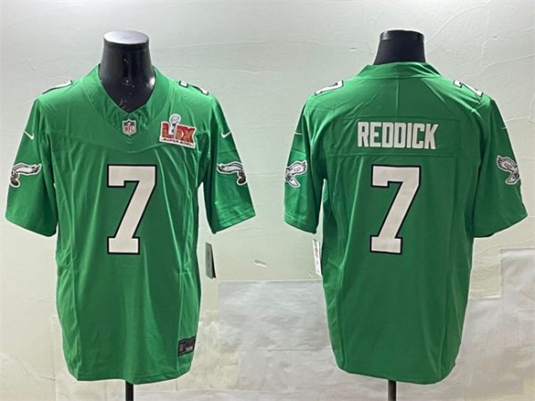 Men's Philadelphia Eagles #7 Haason Reddick Green 2025 Super Bowl LIX Patch F.U.S.E. Throwback Vapor Untouchable Limited Stitched Football Jersey - Custom Name