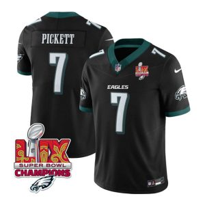 Men's Philadelphia Eagles #7 Kenny Pickett Black 2025 Eagles Logo Super Bowl LIX Patch New F.U.S.E. Vapor Limited Stitched Football Jersey - Custom Name