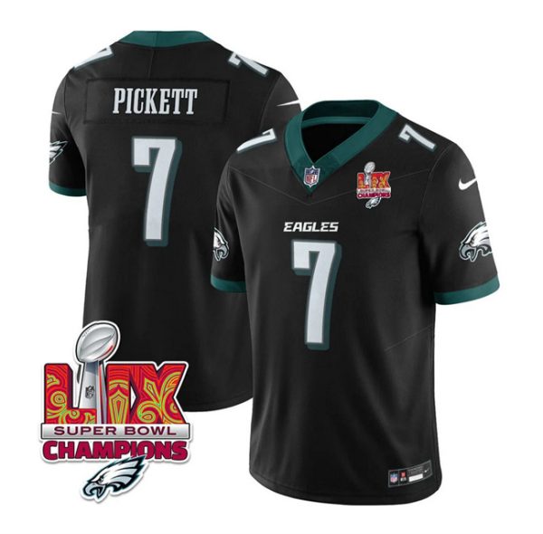 Men's Philadelphia Eagles #7 Kenny Pickett Black 2025 Eagles Logo Super Bowl LIX Patch New F.U.S.E. Vapor Limited Stitched Football Jersey - Custom Name