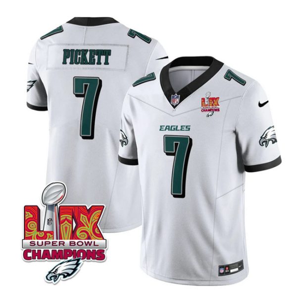 Men's Philadelphia Eagles #7 Kenny Pickett White 2025 Eagles Logo Super Bowl LIX Patch New F.U.S.E. Vapor Limited Stitched Football Jersey - Custom Name