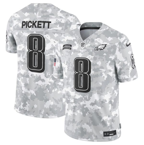Men's Philadelphia Eagles #8 Kenny Pickett 2024 F.U.S.E Arctic Camo Salute to Service Limited Stitched Football Jersey - Custom Name