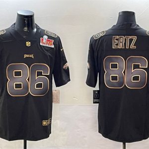 Men's Philadelphia Eagles #86 Zach Ertz Black Gold 2025 Super Bowl LIX Patch Vapor Untouchable Limited Stitched Football Jersey - Custom Name