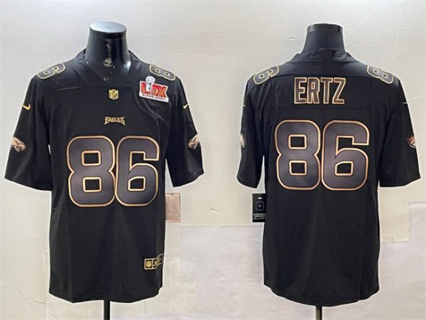 Men's Philadelphia Eagles #86 Zach Ertz Black Gold 2025 Super Bowl LIX Patch Vapor Untouchable Limited Stitched Football Jersey - Custom Name