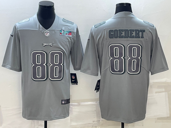 Men's Philadelphia Eagles #88 Dallas Goedert Gray Super Bowl LVII Patch Atmosphere Fashion Stitched Jersey - Custom Name