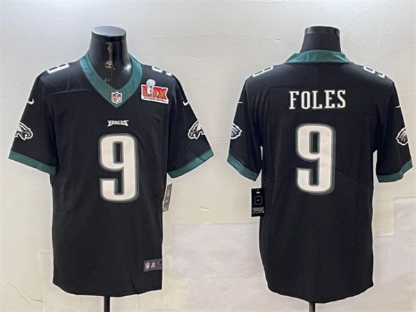 Men's Philadelphia Eagles #9 Nick Foles Black 2025 Super Bowl LIX Patch Vapor Untouchable Limited Stitched Football Jersey - Custom Name