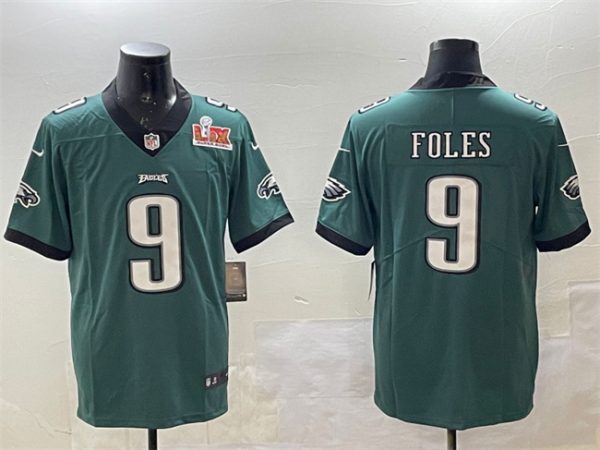 Men's Philadelphia Eagles #9 Nick Foles Green 2025 Super Bowl LIX Patch Vapor Untouchable Limited Stitched Football Jersey - Custom Name