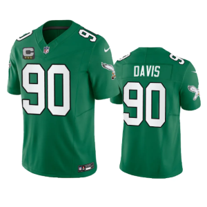 Men's Philadelphia Eagles #90 Jordan Davis Green 2023 F.U.S.E. With C Patch Vapor Untouchable Stitched Football Jersey - Custom Name