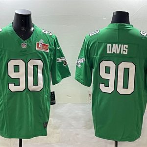Men's Philadelphia Eagles #90 Jordan Davis Green 2025 Super Bowl LIX Patch F.U.S.E. Throwback Vapor Untouchable Limited Stitched Football Jersey - Custom Name