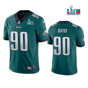 Men's Philadelphia Eagles #90 Jordan Davis Green Super Bowl LVII Patch Vapor Untouchable Limited Stitched Jersey - Custom Name
