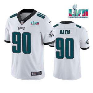 Men's Philadelphia Eagles #90 Jordan Davis White Super Bowl LVII Patch Vapor Untouchable Limited Stitched Jersey - Custom Name